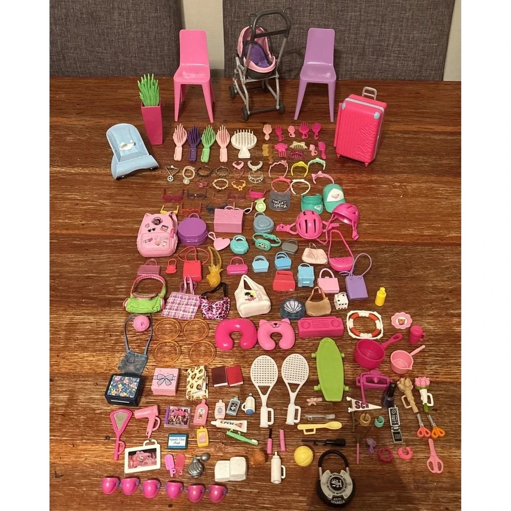 Mixed Toy Lot Barbie Dolls Random Accessories Assorted 150 pieces.